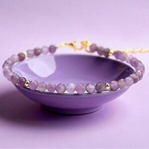 18k Golf Plated Amethyst Beaded Bracelet. New.